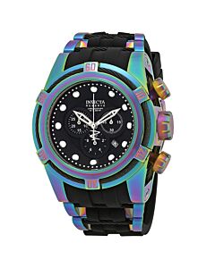 Men's Bolt Chronograph Iridescent Stainless Steel with Black Silicone Black Dial