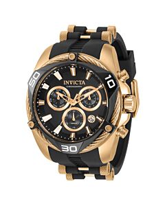 Men's Bolt Chronograph Silicone with Rose Gold-tone Barrel Inserts Black Dial Watch