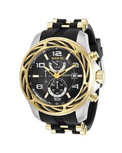 Men's Bolt Chronograph Silicone with Yellow Gold-tone Stainless Steel Bar Black Dial Watch