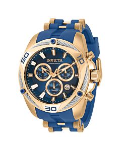 Men's Bolt Chronograph Silicone with Yellow Gold-tone Stainless Steel Bar Blue Dial Watch