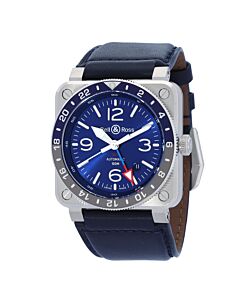 Men's BR 03-93 Calfskin Leather Blue Dial Watch