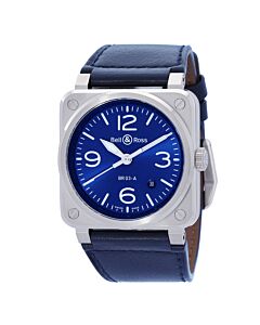 Men's Br 03 Calfskin Leather Blue Dial Watch