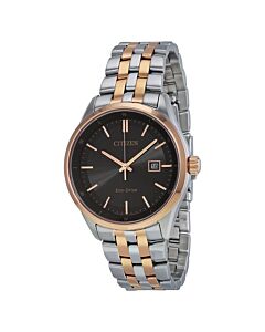 Men's Bracelet Two-tone (Silver and Rose Gold-tone) Stainless Ste Black Dial