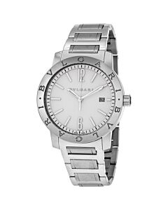 Men's BVLGARI BVLGARI Stainless Steel Off White Lacquered Polished Dial Watch