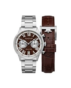 Men's Carlyle Dual Time Stainless Steel Brown Dial Watch