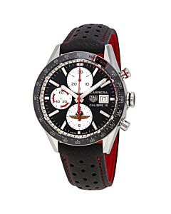 Men's Carrera Chronograph Leather (Red Backed) Black Dial Watch
