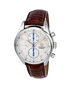 Men's Carrera Heritage Chronograph Leather Silver Dial