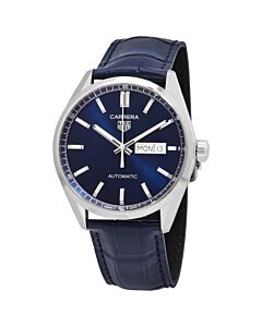 Men's Carrera Leather Blue Sunray Dial Watch