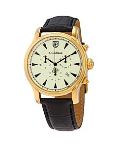 Men's Chronograph Calfskin Leather Champagne Dial Watch