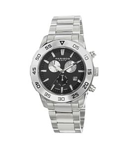 Men's Chronograph Stainless Steel Black Dial SS Silver-Tone Subdials