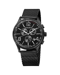 Men's Stainless Steel Mesh Black, etched pattern Dial
