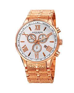 Men's Chronograph Rose Gold Tone Stainless Steel Silver Dial