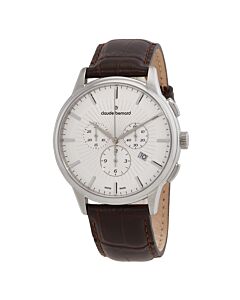Men's Classic Chronograph Leather Silver-tone Dial Watch