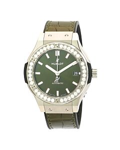 Men's Classic Fusion Rubber with Leather Top Green Dial Watch