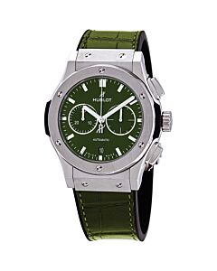 Men's Classic Fusion Chronograph Rubber with a Green (Alligator) Leather Inlay Satin-finished Green Sunray Dial Watch