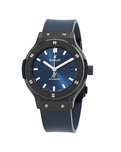 Men's Classic Fusion Lined Rubber Satin-finished Blue Sunray Dial Watch