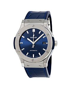 Men's Classic Fusion Rubber & Alligator Blue Sunray Satin-finished Dial