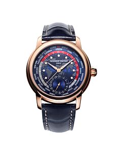 Men's Classic Worldtimer Leather Blue Dial Watch