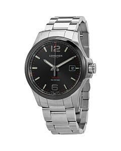 Men's Conquest Stainless Steel Black Dial Watch