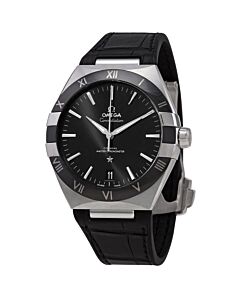 Men's Constellation Leather Black Dial Watch