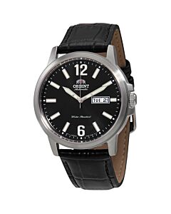 Men's Contemporary Leather Black Dial Watch