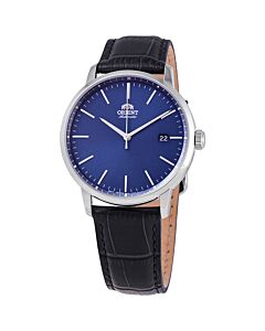 Men's Contemporary Leather Blue Dial Watch