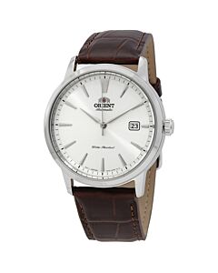 Men's Contemporary Leather Silver Dial Watch