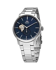 Men's Contemporary Stainless Steel Blue (Open Heart) Dial Watch