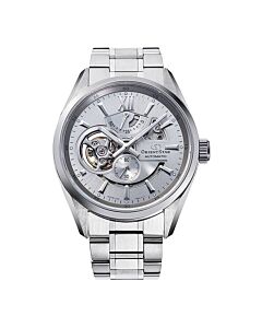 Men's Contemporary Stainless Steel Skeleton Dial Watch