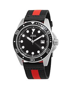 Men's Crew Leather Cuff with a Black and Red Fabric Black Dial Watch
