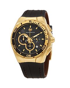 Men's Cruise Chronograph Silicone and Leather Black Dial Watch