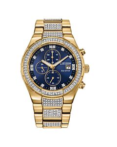 Men's Crystal Chronograph Stainless Steel Set with Crystal Accents Blue Dial Watch