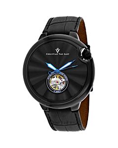 Men's Cyclone Automatic Leather Black Dial Watch