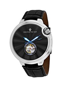 Men's Cyclone Automatic Leather Black Dial Watch
