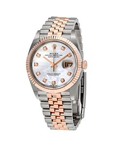 Men's Datejust Stainless Steel and 18kt Everose Gold Jubilee White Mother of Pearl Dial Watch