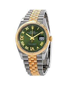 Men's Datejust Stainless Steel with 18kt Yellow Gold Rolex Jubile Olive Green Dial Watch