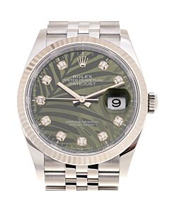 Men's Datejust Stainless Steel Olive Green Palm Motif Dial Watch