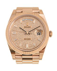 Men's Day-Date 18kt Everose Gold President Pave Dial Watch
