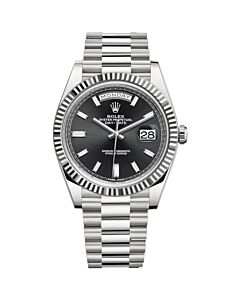 Men's Day-Date 40 18kt White Gold Rolex President Black Dial Watch