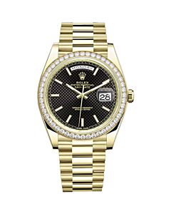 Men's Day-Date 40 18kt Yellow Gold Rolex President Black Dial Watch