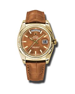 Men's Day-Date Leather Cognac Dial Watch