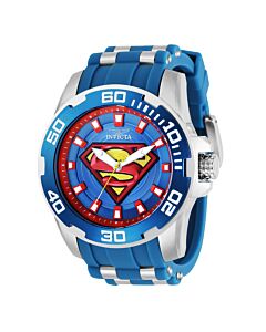 Men's DC Comics Silicone with Stainless Steel Barrel Inserts Blue, Red and Yellow (Superman) Dial Watch