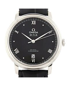 Men's De Ville Prestige Leather Black Dial Watch