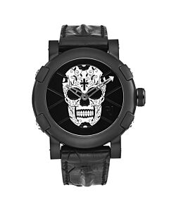 Men's Dia De Los M Leather Black Dial Watch