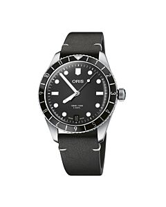 Men's Divers Sixty-Five 12H Leather Black Dial Watch