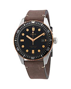 Men's Divers Sixty-Five (Calfskin) Leather Black Dial Watch