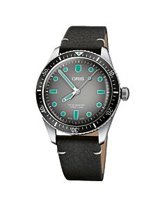Men's Divers Sixty-Five Leather Grey Dial Watch