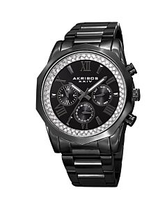Mens Dress Chronograph Stainless Steel Black Crystal-set Dial Watch