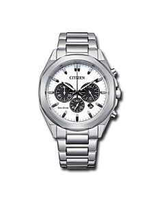 Men's Eco-Drive Chronograph Stainless Steel White Dial Watch
