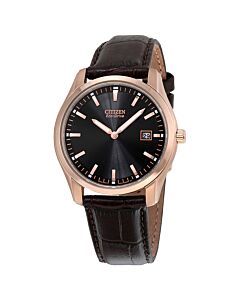 Men's Eco-Drive Brown Leather Black Dial